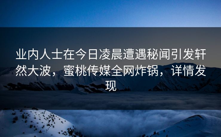 业内人士在今日凌晨遭遇秘闻引发轩然大波，蜜桃传媒全网炸锅，详情发现