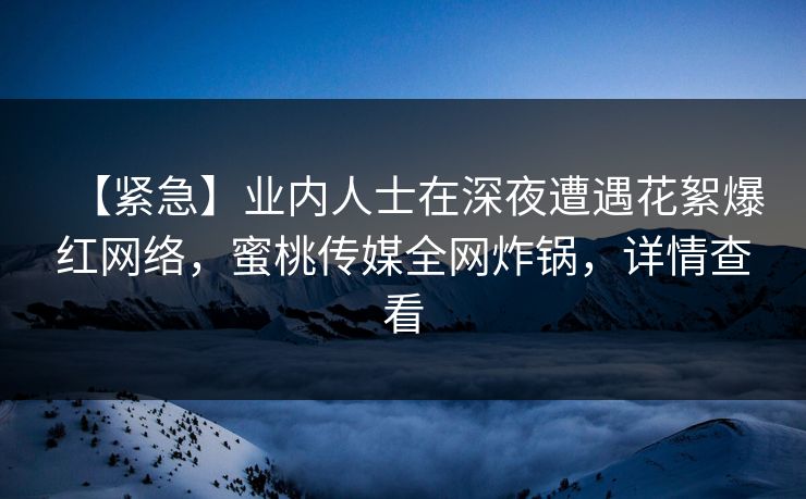 【紧急】业内人士在深夜遭遇花絮爆红网络，蜜桃传媒全网炸锅，详情查看