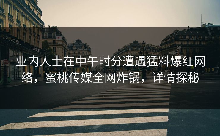 业内人士在中午时分遭遇猛料爆红网络，蜜桃传媒全网炸锅，详情探秘
