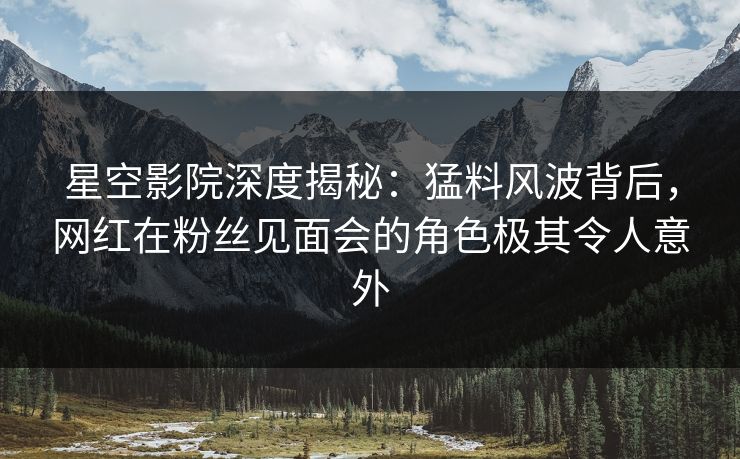 星空影院深度揭秘：猛料风波背后，网红在粉丝见面会的角色极其令人意外